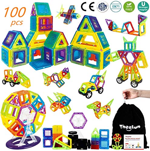 Theefun® Bloques de Construcción Magnéticos Set Arco Iris con 100 Piezas Inspira Set Estándar de Construcción - Juguetes Creativos y Educativos – Bolsa de Almacenamiento