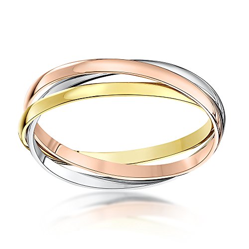 Theia Anillo de Bodas Ruso de 2mm, Oro Rosa, Blanco y Amarillo, 9k, Altamente Pulido - Tamaño 15.5