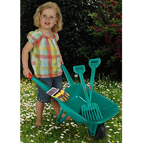 Theo Klein 2752 Set de jardinería con carretilla Bosch, Con pala, rastrillo y guantes de trabajo, a partir de 3 años, 70,5 cm x 34 cm x 33 cm