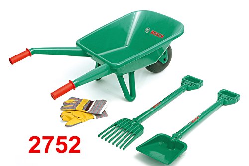 Theo Klein 2752 Set de jardinería con carretilla Bosch, Con pala, rastrillo y guantes de trabajo, a partir de 3 años, 70,5 cm x 34 cm x 33 cm