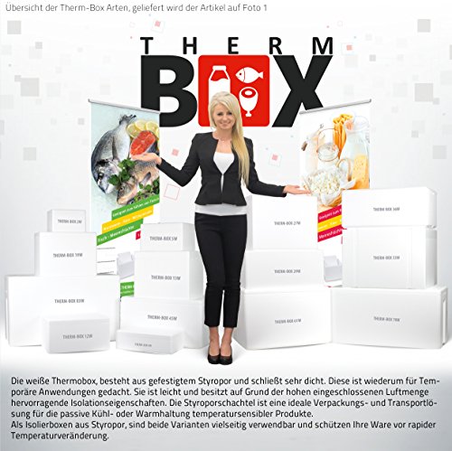 THERM BOX Styroporbox con tapa - Thermobox para alimentos y bebidas - Styropor Kühlbox & Warmhaltebox (24 x 20 x 15,5 cm - 2,39 L de volumen)