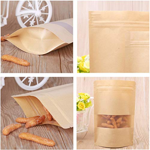 TheStriven 100pcs Bolsas de Papel con Ventana Pequeña Bolsas de Papel de Papel Kraft con Base Bolsas de Papel Kraft biodegradables Bolsa de Comida de pie para Guardar o Llevar Fruta Dulces Galleta