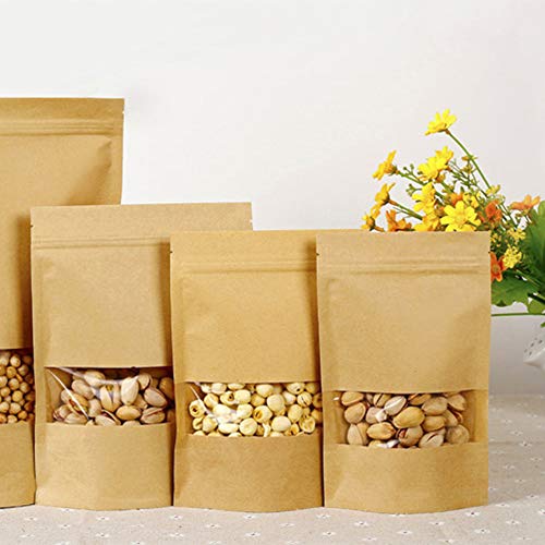 TheStriven 100pcs Bolsas de Papel con Ventana Pequeña Bolsas de Papel de Papel Kraft con Base Bolsas de Papel Kraft biodegradables Bolsa de Comida de pie para Guardar o Llevar Fruta Dulces Galleta