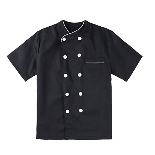 TiaoBug Casaca de Chef Hombre Uniforme Cocina Bar Restaurante Hostelería Disfraz de Cocinero Fiesta Carnaval Chaqueta Camisa de Cocina Adultos Negro L