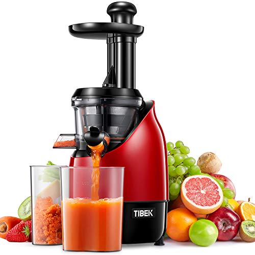 TIBEK Licuadora Prensado Frío, Licuadoras Para Verduras y Frutas, extractor de zumos con Función inversa, Slow Juicer Motor Silencioso, Libre de BPA