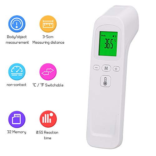 Tickas Termómetro digital para la frente, medidor de temperatura IR de mano sin contacto Modo de temperatura dual con luz de fondo de color