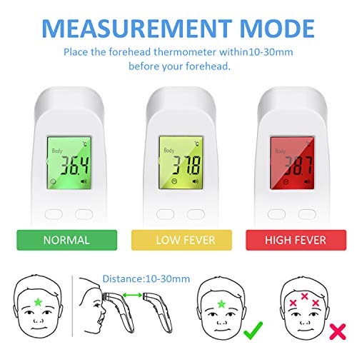 Tickas Termómetro digital para la frente, medidor de temperatura IR de mano sin contacto Modo de temperatura dual con luz de fondo de color