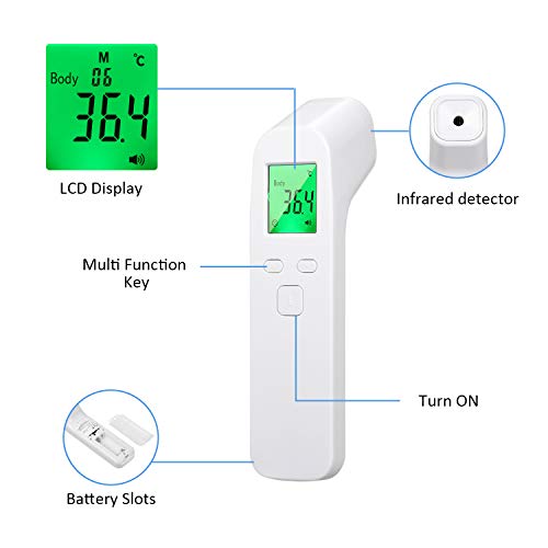 Tickas Termómetro digital para la frente, medidor de temperatura IR de mano sin contacto Modo de temperatura dual con luz de fondo de color