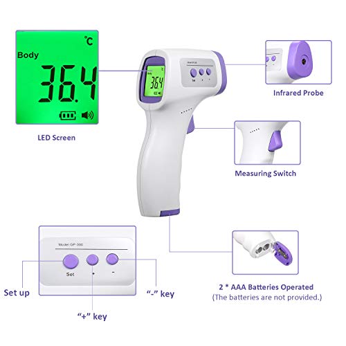 Tickas Termómetro IR sin contacto, pantalla digital LED para medición de temperatura en la frente