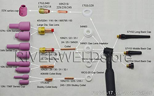 TIG PTA DB SR WP 17 18 26 de diámetro boquillas de cerámica boquilla lente de gas Collet Cuerpos 14pcs