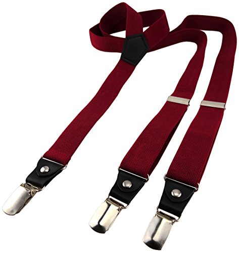 TigerTie estrechas hombres tirantes con 3 clips en forma de Y - Borgoña de color burdeos - alta calidad - longitud ajustable elástico