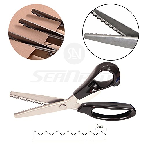 Tijeras de acero inoxidable con hoja dentada, ideal para costura profesional, decoraciones de tela, empuñadura de agarre cómodo, disponibles para corte festoneado y en zigzag (22,86 cm) Serrated (5mm)