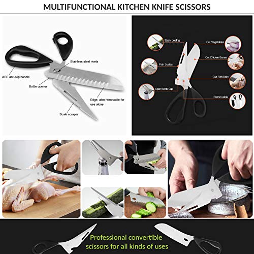 Tijeras de cocina profesionales set completo 5 uds acero inoxidable japones tijera cocina diferentes tipos multifuncion ensalada 5 cortes cuchillo rodajas pollo pescado hueso