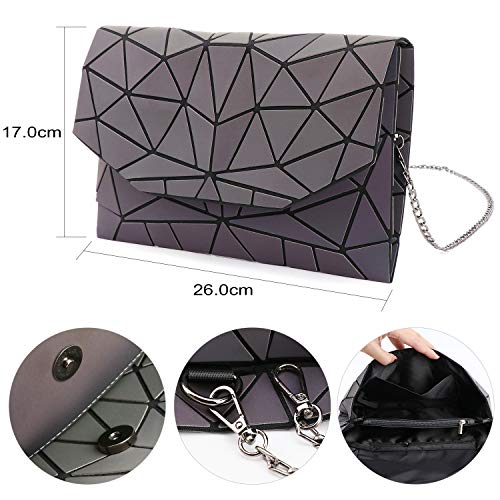 Tikea Bolsa Geométrica Luminosa Holográfica para Mujer, Bolso Busta con Correa de Cadena de Moda en Cuero Sintético, Clutch Efecto Reflectante