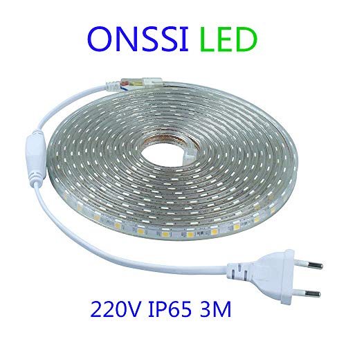 Tiras LED SMD5050 60 Led/m 220v 6000k Luz Fria (3 Metros) IP65 Impermeable Con Enchufe