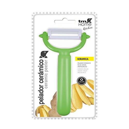 TM Electron HOKN021G Pelador de Frutas y Verduras con Cuchilla de cerámica de 20cm y Mango ergonómico de diseño Redondo, Acero Inoxidable, Verde, 8x3x13 cm