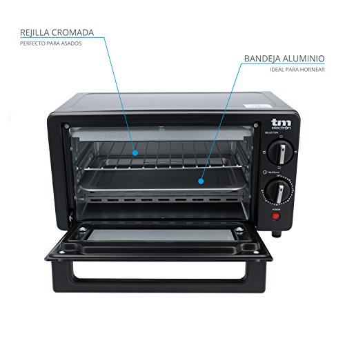 Tm Electron Tmpho001Bk Mini Horno Tostador 800W, 10L De Capacidad, 3 Modos De Calentamiento, Negro, 36,6 x 27,4 x 20,4 cm