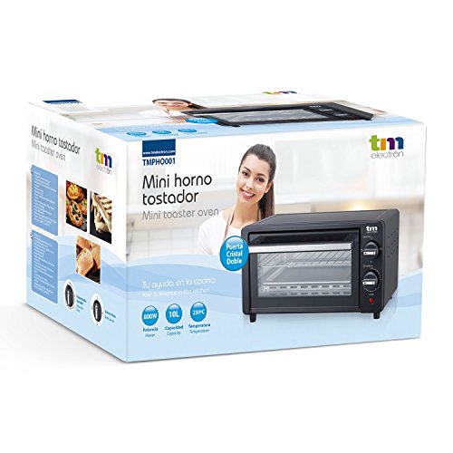 TM Electron TMPHO001WH mini horno tostador 800W, 10L de capacidad, 3 modos de calentamiento, blanco