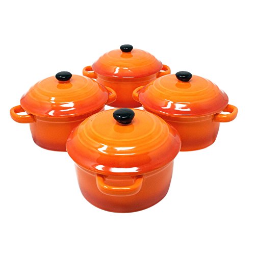 ToCi – Cacerolas con tapa | Mini cazuelas de horno de cerámica 300 ml | Moldes redondos de 10 x 5 cm de diámetro, naranja, rojo y en sets