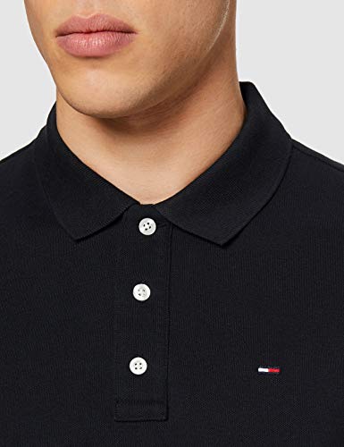Tommy Hilfiger Piqué P Camiseta Polo con Cierre de 3 Botones, Negro (Tommy Black), L para Hombre