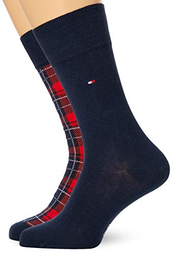 Tommy Hilfiger Th Men Sock 2p Tartan calcetines, azul marino/rojo, 39/42 (Pack de 2) para Hombre