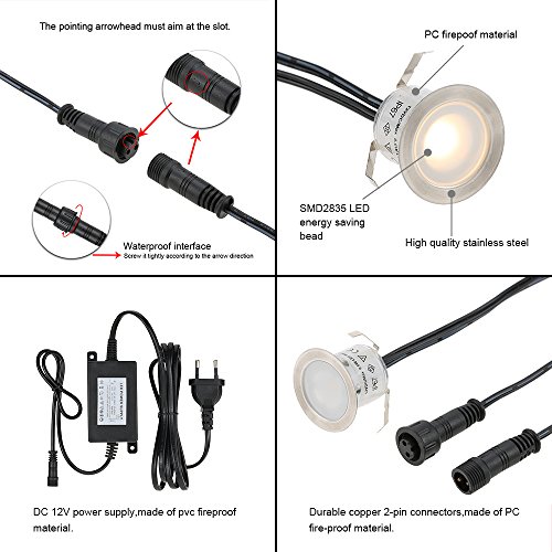 Tomshine Luces de jardín enterrada de alto brillo a prueba de agua LED para iluminación de terrazas, zócalos de cocina, baño y saunas 16 Piezas Blanco cálido