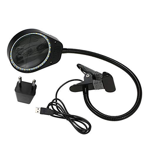 Tomshine Lupa con Luz, Lupa Iluminadora LED con Clip de la Abrazadera (3 x/10 x), Carga del USB, Brillo Ajustable Perfecto para Lectura, Impresión, Tallando