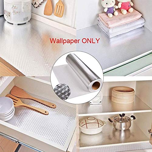 TONGXU Papel de Aluminio 61x300cm Autoadhesivo Impermeable Anti Aceite de Cocina Baldosas Papel Tapiz Etiqueta de Cocina DIY Decoración para Hogar de Gabinete Azulejo Pared Cocina Cajón Baño