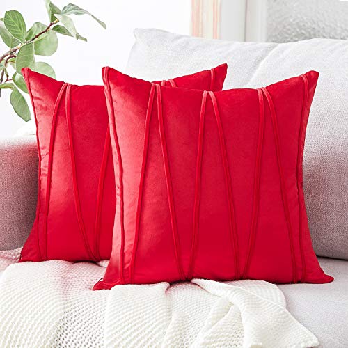 Top Finel Juegos 2 Hogar Cojín Terciopelo Suave Decorativa Almohadas Fundas de Color Sólido para Sala de Estar sofás 45x45cm Rojo