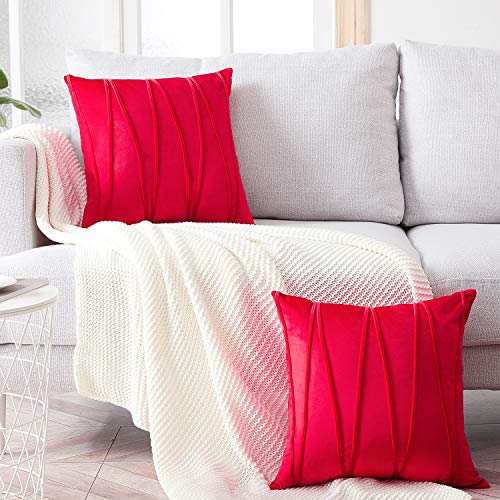 Top Finel Juegos 2 Hogar Cojín Terciopelo Suave Decorativa Almohadas Fundas de Color Sólido para Sala de Estar sofás 45x45cm Rojo