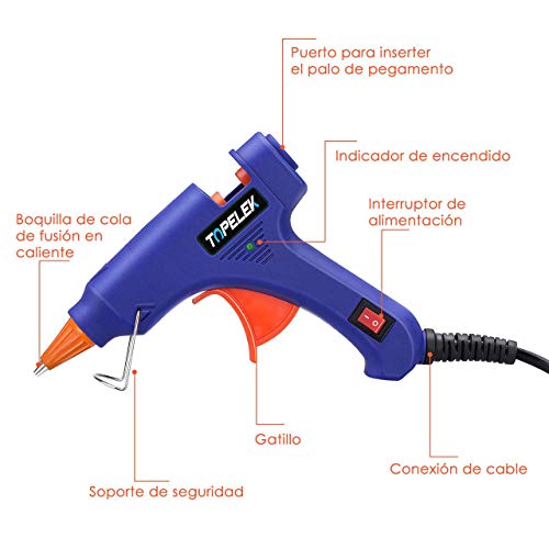 TOPELEK Mini Pistola de Silicona Caliente con 50 PSC Barras Pegamento Alta Temperatura, Kit Pistolas Encolar para Manualidades Artesanía de Bricolaje Reparaciones Rápidas (20 Vatios, Azul)