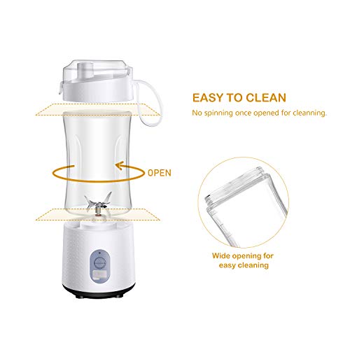 TOPESCT Mini Batidora Portátil Personal para Batidos y Smoothies - con 6 Cuchillas 3D y Vaso Exprimidor de 380 ml - Potente Máquina de Mano Mezcladora de Frutas de 4000 mAh Recargable por USB