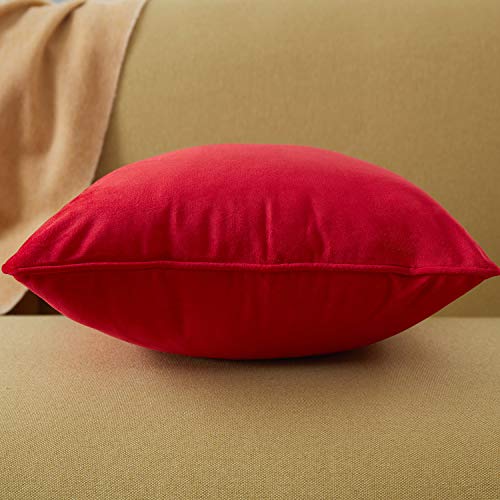 Topfinel Juego 2 Hogar cojín Terciopelo Decorativa Almohadas Fundas Color sólido para Sala de Estar sofás 50x50cm Rojo