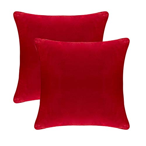 Topfinel Juego 2 Hogar cojín Terciopelo Decorativa Almohadas Fundas Color sólido para Sala de Estar sofás 50x50cm Rojo