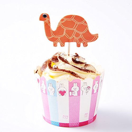 Topper de Tarta Palo de Magdalena Cupcake Topper Pincho de Dinosaurio de Alimentos y Frutas para Decoración, 72 Piezas