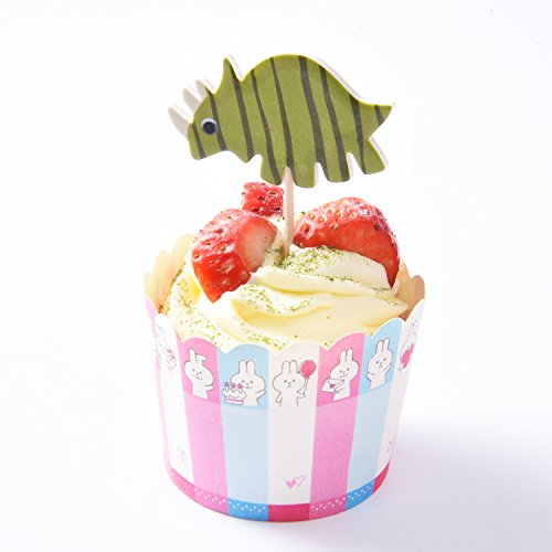 Topper de Tarta Palo de Magdalena Cupcake Topper Pincho de Dinosaurio de Alimentos y Frutas para Decoración, 72 Piezas