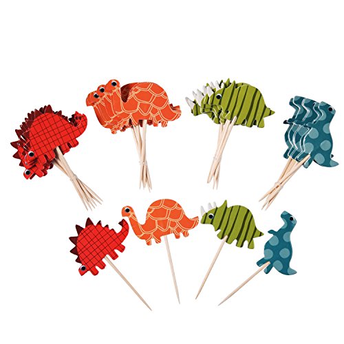 Topper de Tarta Palo de Magdalena Cupcake Topper Pincho de Dinosaurio de Alimentos y Frutas para Decoración, 72 Piezas