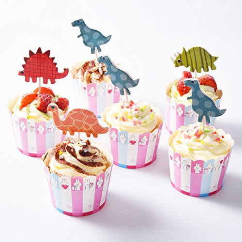 Topper de Tarta Palo de Magdalena Cupcake Topper Pincho de Dinosaurio de Alimentos y Frutas para Decoración, 72 Piezas