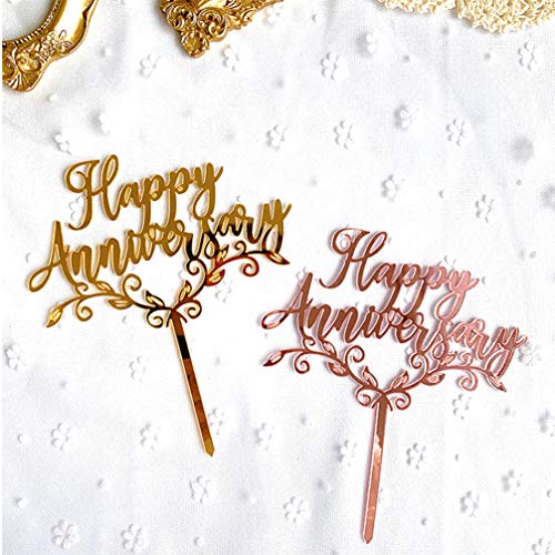 TOYANDONA Feliz Aniversario Cake Topper Brillo Dorado Acrílico Aniversario Cupcake Topper para Boda Fiesta de Cumpleaños Decoración 6 Piezas