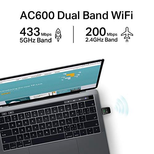 TP-Link Archer T2U Adaptador WiFi USB, Receptor WiFi con Doble Banda AC 600 MBps, Mini Tamaño, USB 2.0, Seguridad avanzada, negro