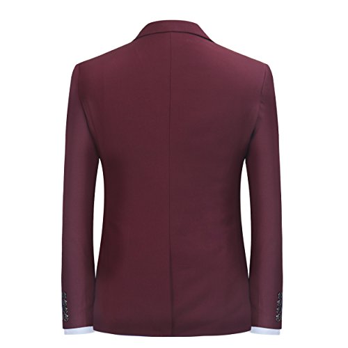 Traje de 2 piezas para hombre compuesto por chaqueta y pantalones, ajuste estrecho, para boda, cena,negocios, casual, disponible en 10 colores Rojo granate M