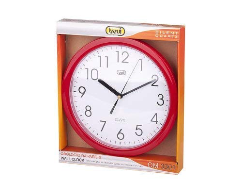 Trevi OM 3301 - Reloj de pared silencioso de 25,5 cm de diámetro con maquinaria de cuarzo, color rojo