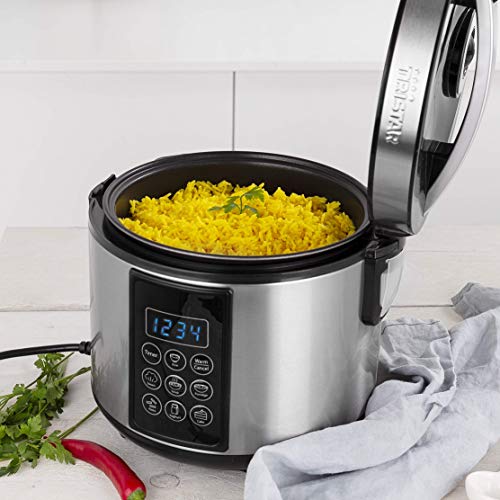 Tristar RK-6132 Arrocera Digital y multicooker, 1.5 l de Capacidad, con función para Mantener el Calor, 500 W, 1.5 litros, 7 Velocidades, Acero Inoxidable/Negro