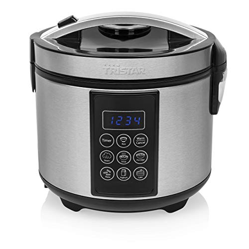 Tristar RK-6132 Arrocera Digital y multicooker, 1.5 l de Capacidad, con función para Mantener el Calor, 500 W, 1.5 litros, 7 Velocidades, Acero Inoxidable/Negro