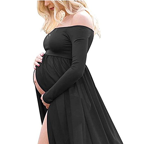 TrivingTech Modern Pregnant Women Photography Props, Vestido de maternidad Split Vista delantera foto Shoot Dress, Faldas fotográficas de maternidad (Negro 2)