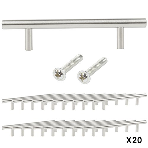 TRIXES Paquete de 20 Manijas en Forma de T en Acero Inoxidable para Cajones Puertas de Gabinete o Cocina - 150 mm de ancho; Centros 96mm - Tiradores Cocina