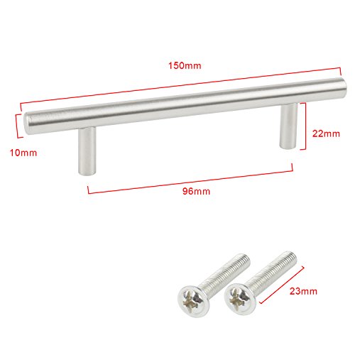 TRIXES Paquete de 20 Manijas en Forma de T en Acero Inoxidable para Cajones Puertas de Gabinete o Cocina - 150 mm de ancho; Centros 96mm - Tiradores Cocina