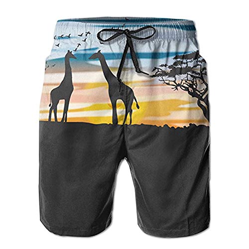 Troncos de natación de árbol de Acacia y Jirafa Tablero de Playa de Secado rápido Pantalones Cortos para Hombres de Deportes acuáticos, tamaño XL