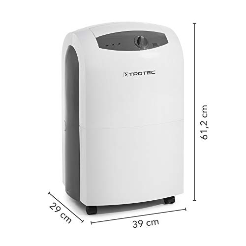 TROTEC Deshumidificador TTK 100 S, 30L/24h, Depósito 4,3L, Portátil, Para Habitaciones de 90m²/225m³, 600 W, Auto-Apagado, Descongelación por Gas Caliente, Filtro de Aire, Higrostato Automático