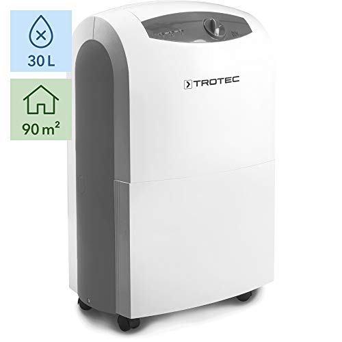 TROTEC Deshumidificador TTK 100 S, 30L/24h, Depósito 4,3L, Portátil, Para Habitaciones de 90m²/225m³, 600 W, Auto-Apagado, Descongelación por Gas Caliente, Filtro de Aire, Higrostato Automático